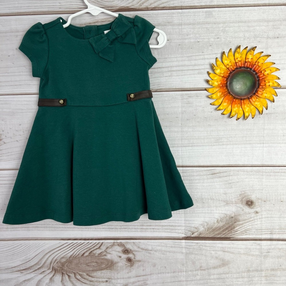 Janie‎ and Jack Green Short Sleeve Dress with Bow Detail 6-12 Months